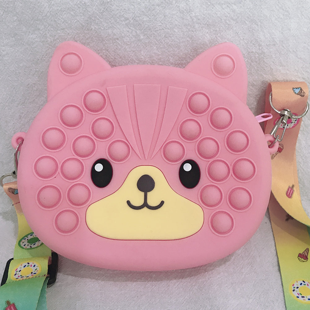 Pop It Fidget - Bear Shape Purse Shoulder Bag (Pink)